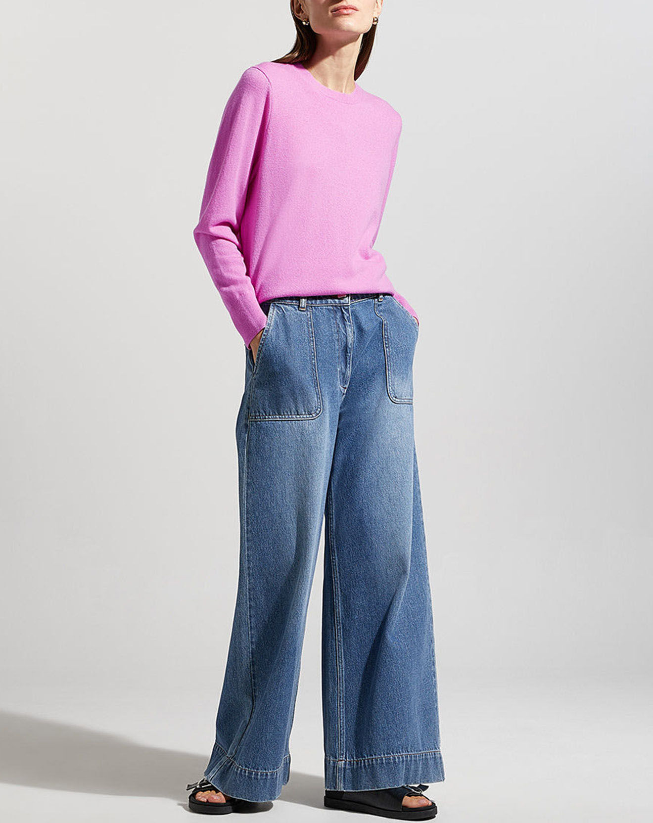 Galeries Lafayette Pull 100% Cachemire Zabri col rond rose