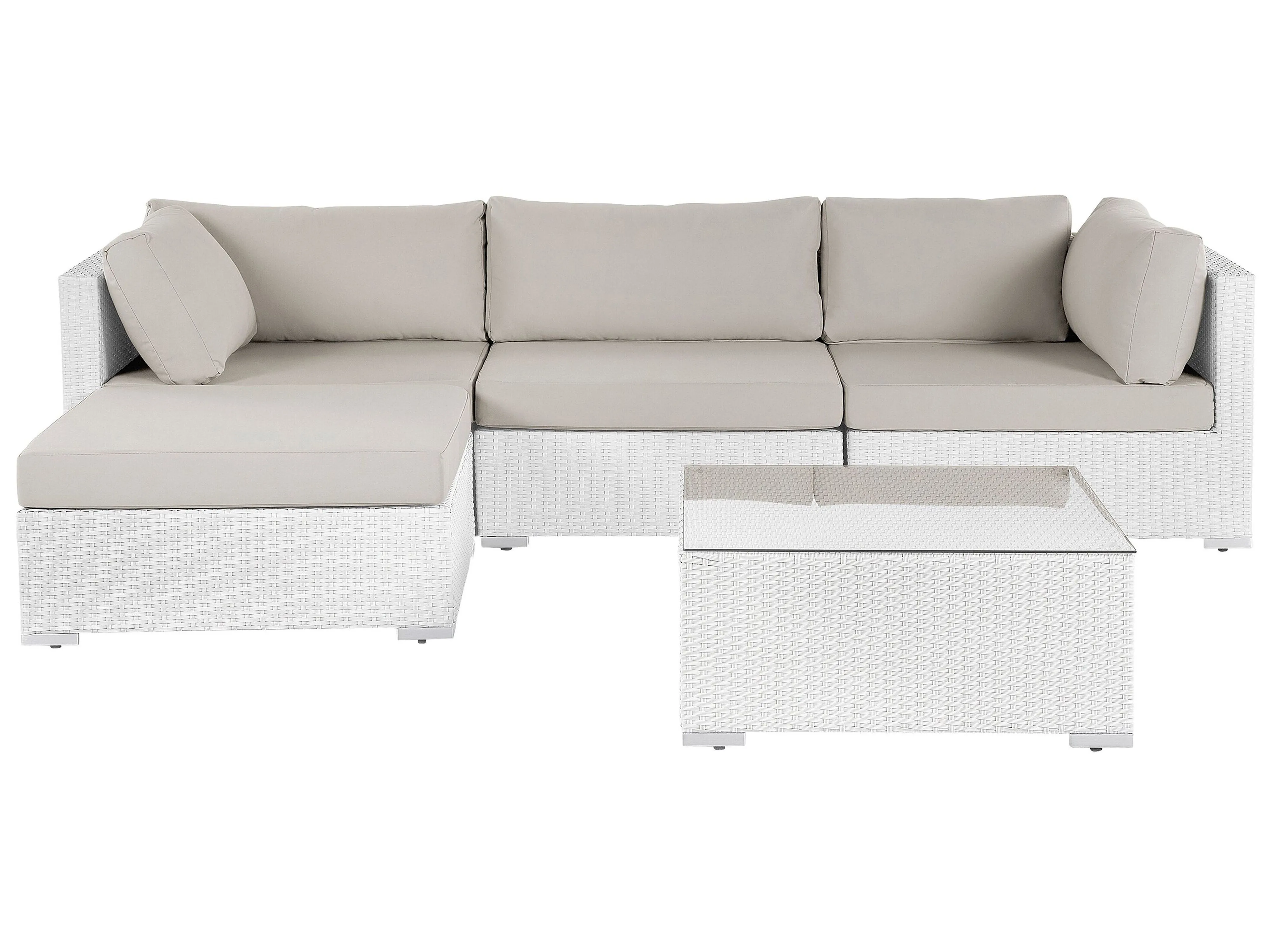 Tuin hoekloungeset met tafel 4-zits SANO linkszijdig modulair PE rotan Wit