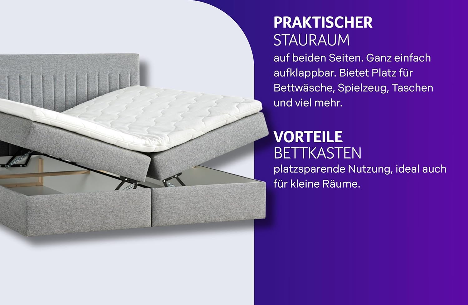 Traumnacht Boxbett Nizza mit praktischem Stauraum, mit 7-Zonen Tonnentaschenfederkernmatratze (H3) und Komfortschaumtopper, Leichter Aufbau, 180 x 200, grau