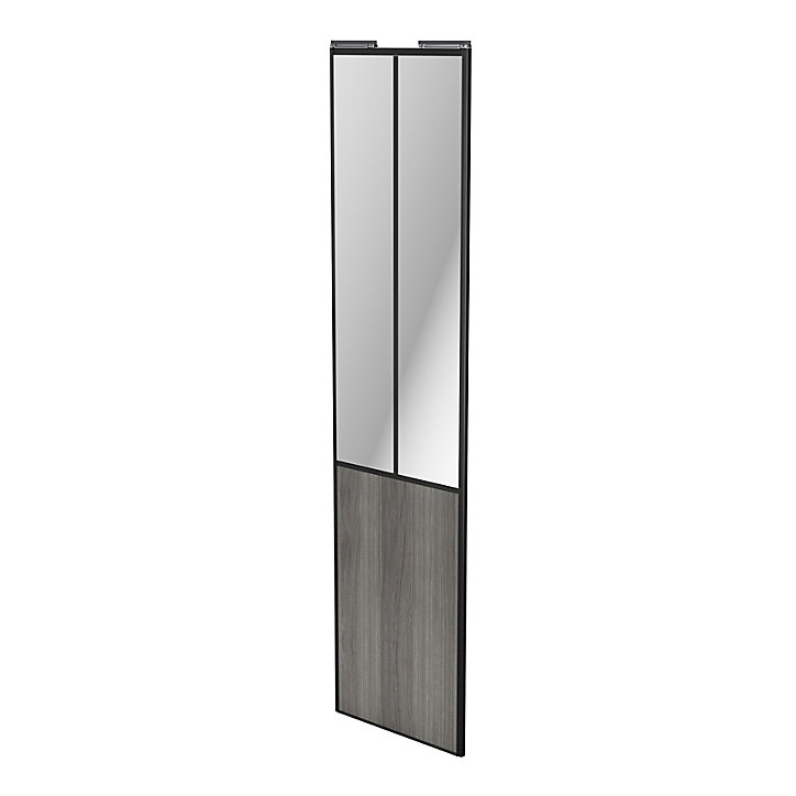 Porte de placard coulissante atelier effet chêne grisé profil noir GoodHome Arius H. 248,5 x L. 61.2 cm + amortisseurs
