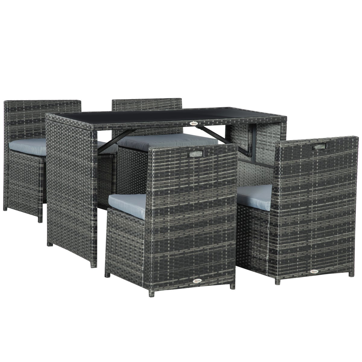 Outsunny 5-delige polyrattan tuinmeubelset, 120L x 69B x 77,5H cm, staal, grijs