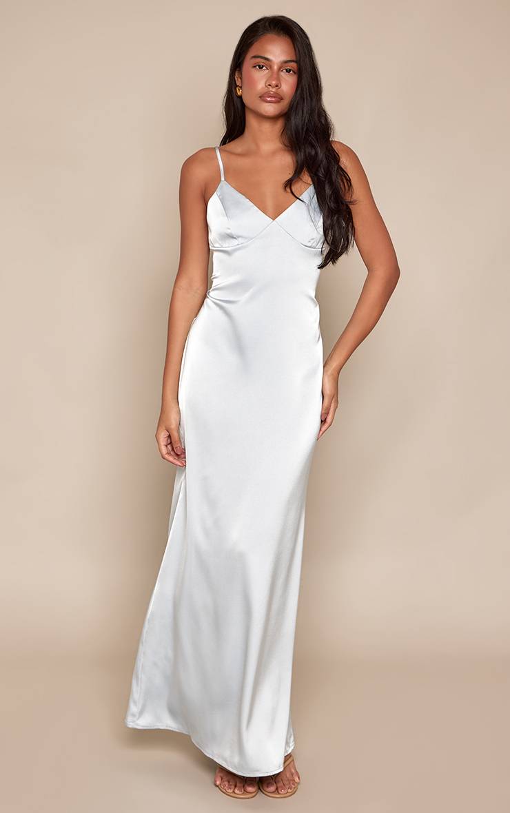 Bleu Robe Nuisette Satinée Dusty