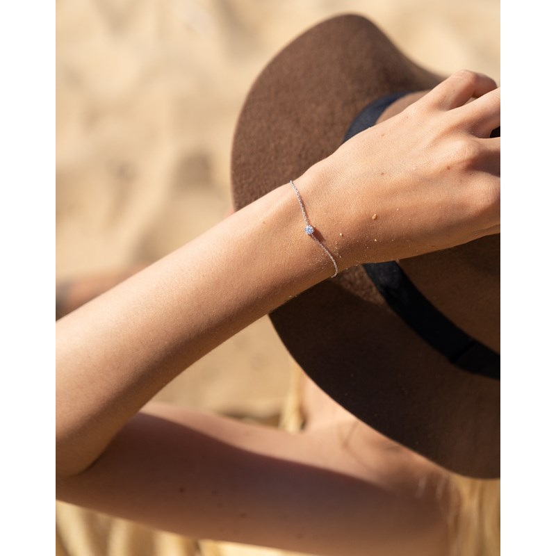 Bracelet Fin Argent Tendance Solitaire Zirconium Strass