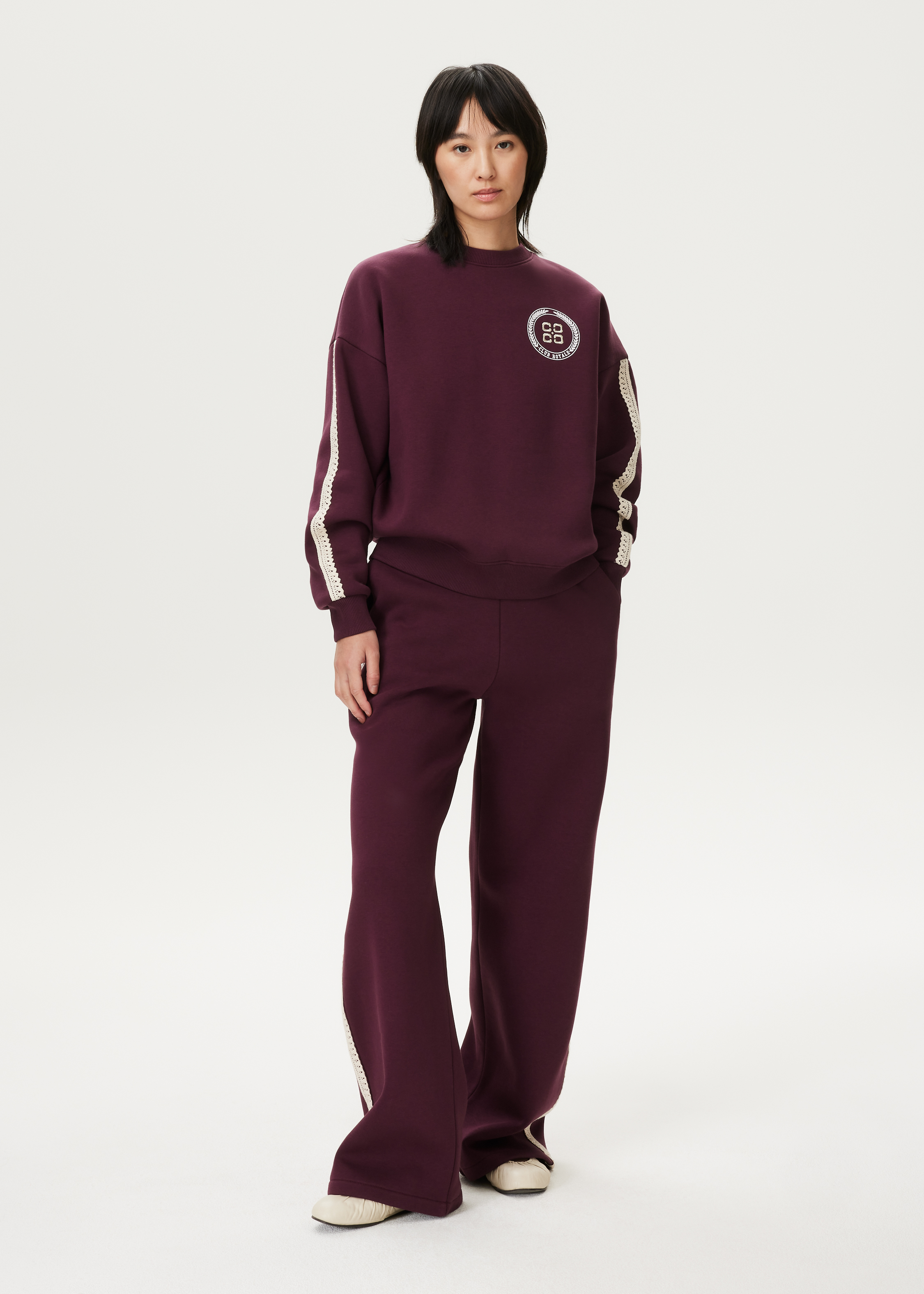 Wijde broek met kanten streep