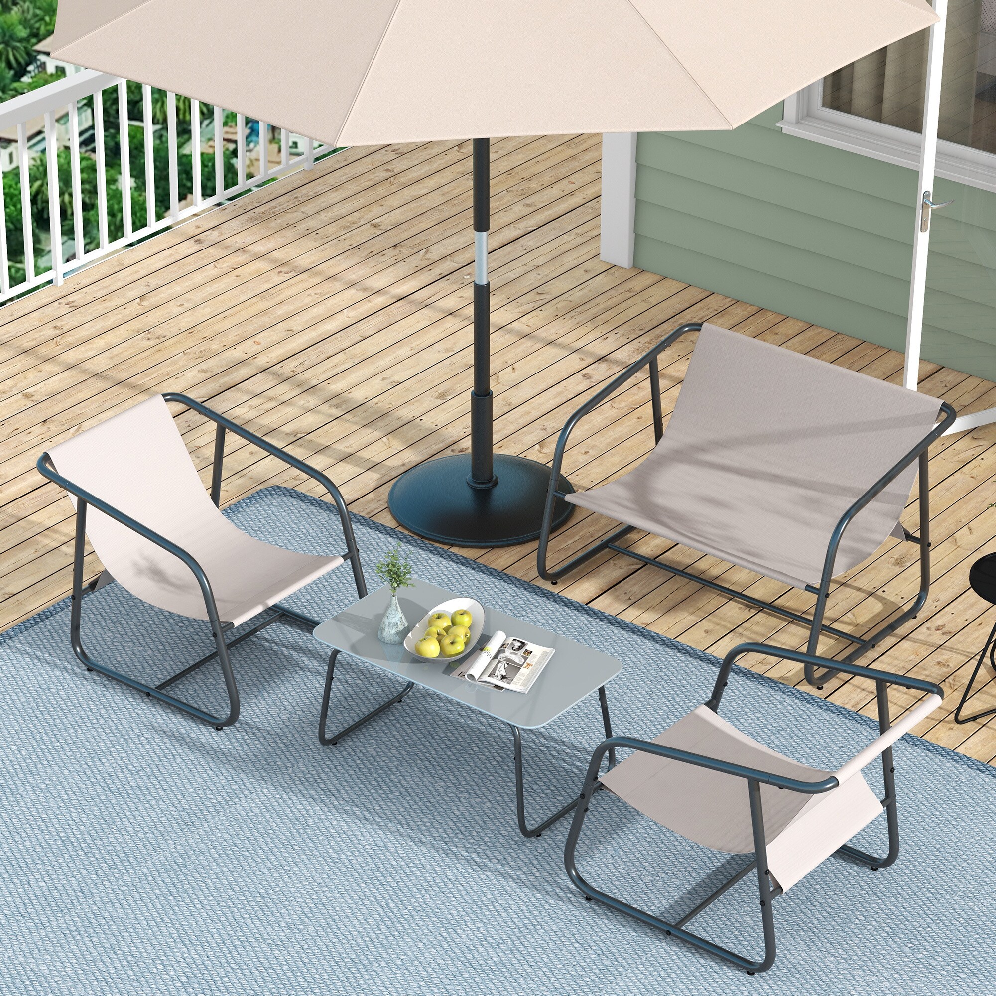 Outsunny Gartenmöbel-Set mit Couchtisch weiß 110L x 70B x 70H cm