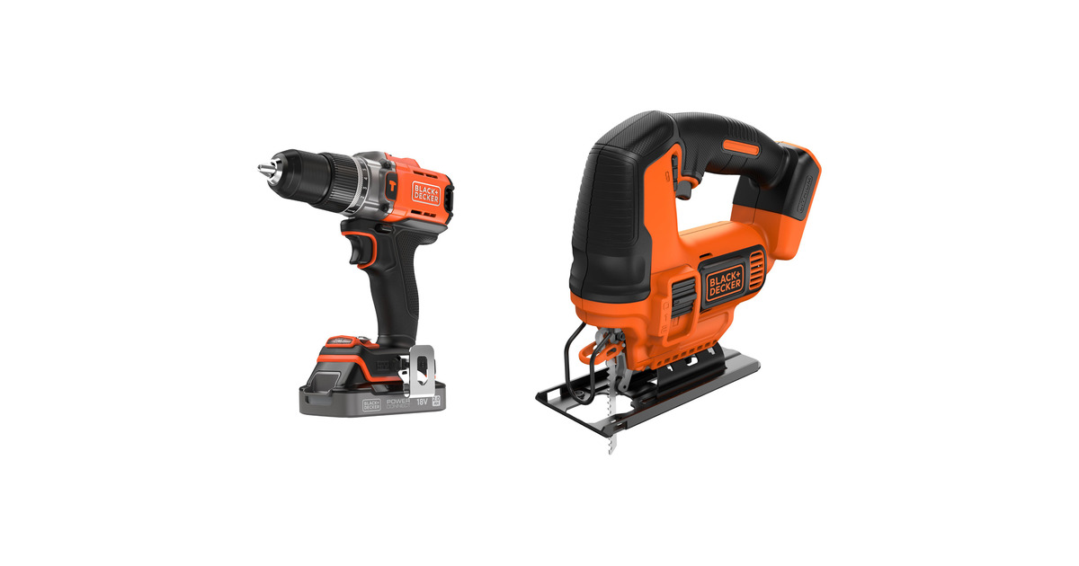 BLACK+DECKER18V Schroefklopboormachine + 18V Pendeldecoupeerzaag Bundel  (Zwart/oranje)