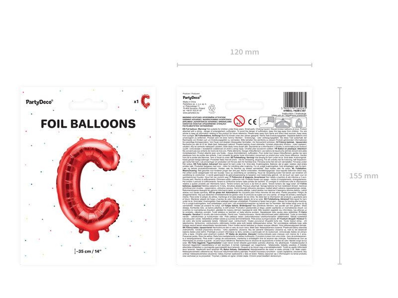 Folie Ballon Letter C Rood Leeg 35cm
