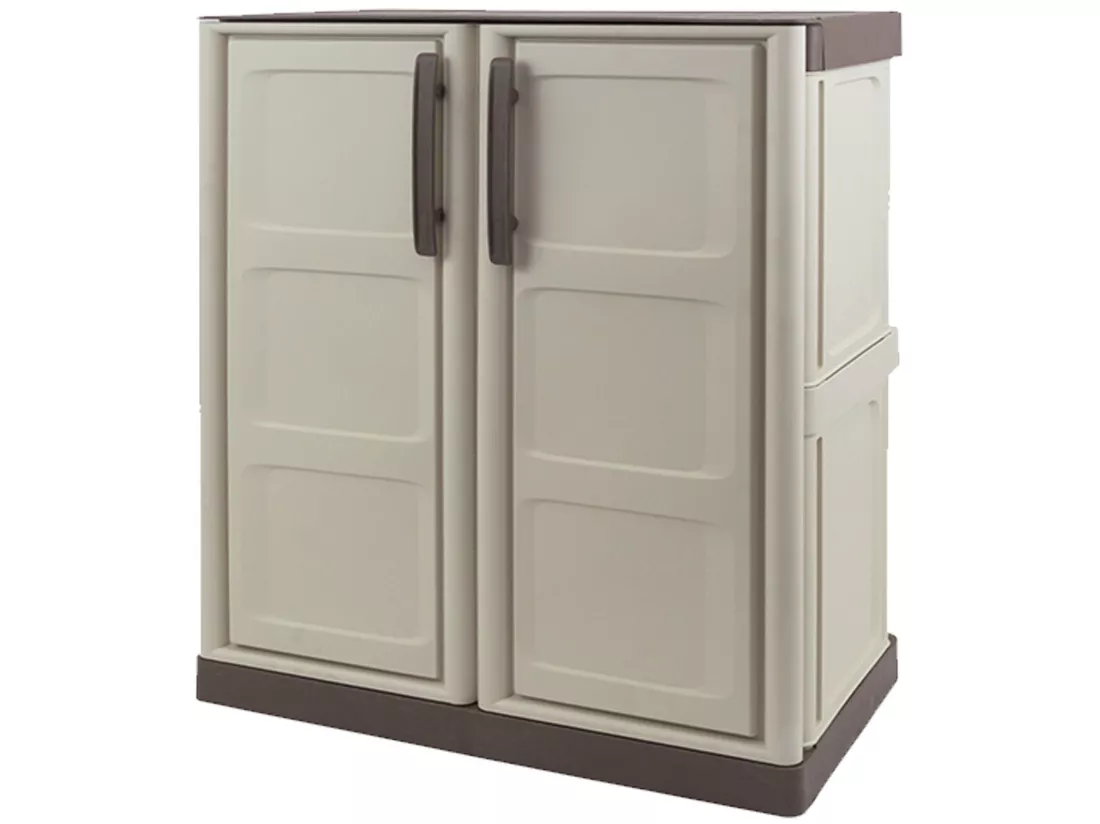 Armoire à hauteur moyenne en polypropylène, matériau écologique recyclable et durable, est équipé de charnières en acier et d'étagère réglable