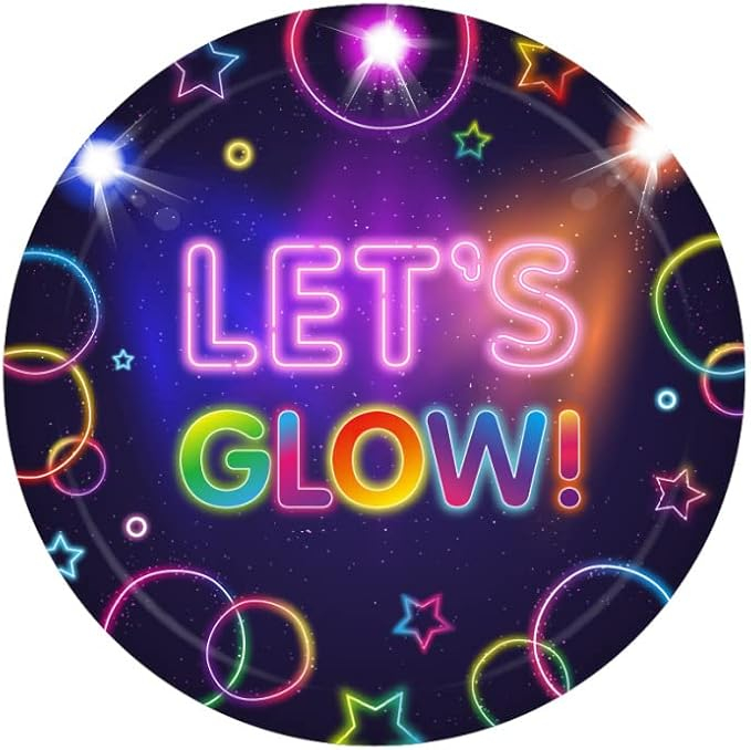 (100-tlg. Set) Neon Einweg Geschirr Party Tisch Deko inkl. Teller / Servietten / Strohhalme / Papp Becher - Let's Glow