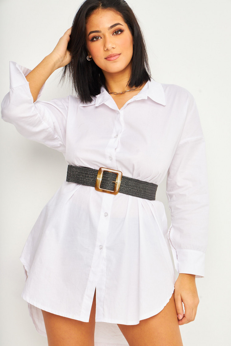 Ceinture tressée noire boucle carrée