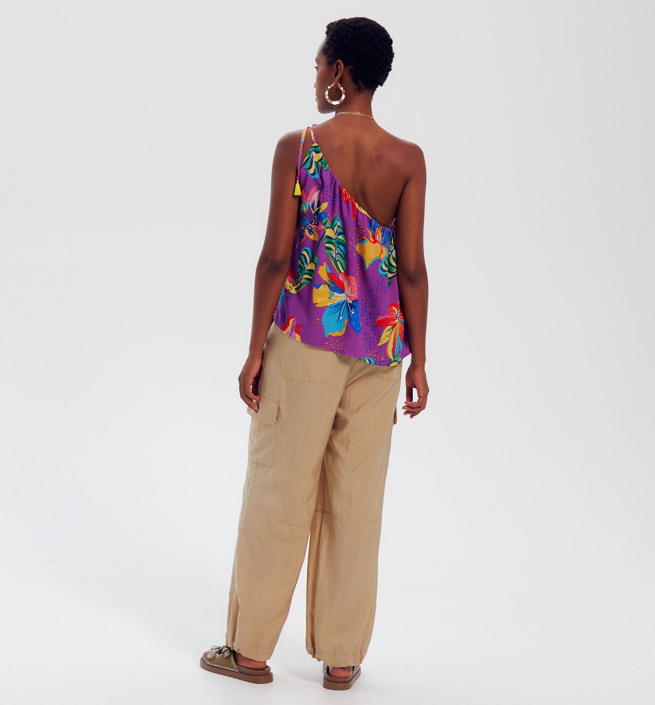 Top one shoulder imprimé - Imprimé cassis