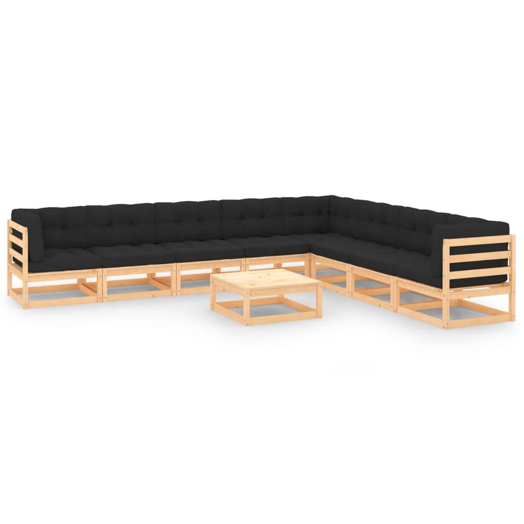 Salon de jardin meuble d'extérieur ensemble de mobilier 9 pièces avec coussins bois de pin massif