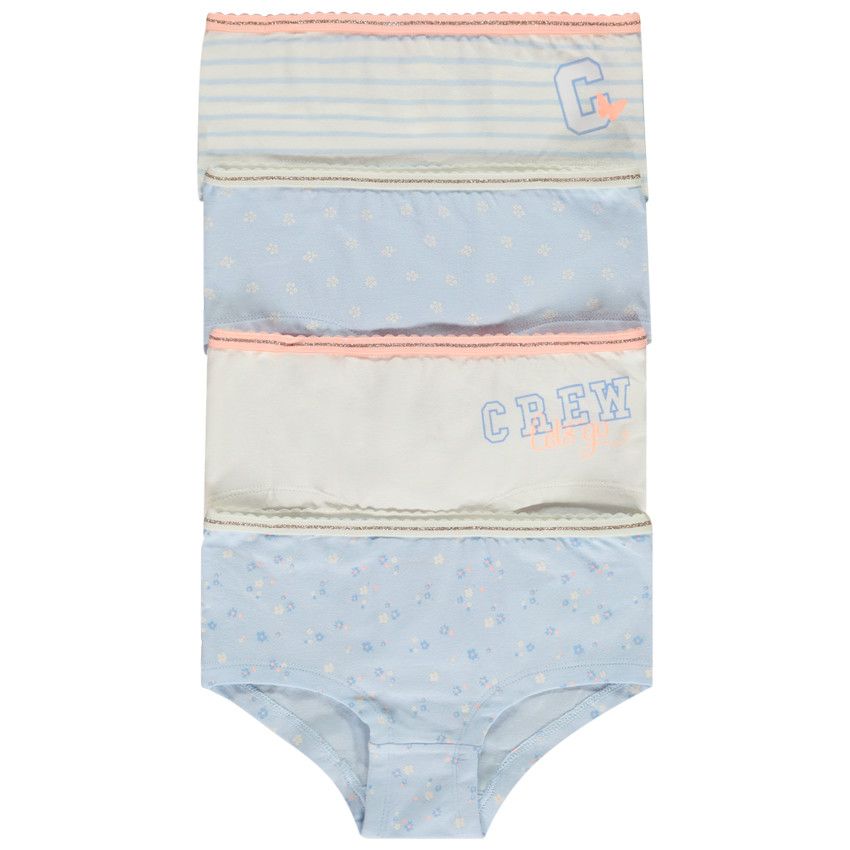 Lot de 4 shorties fantaisie à taille festonnée pour fille - Bleu