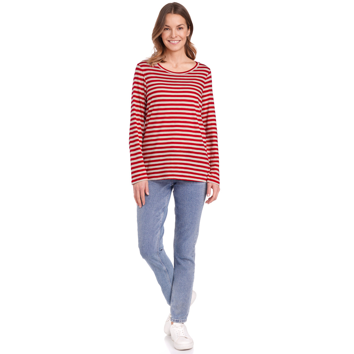 Gina Benotti Damen Langarmshirt im Streifen-Look rot / creme