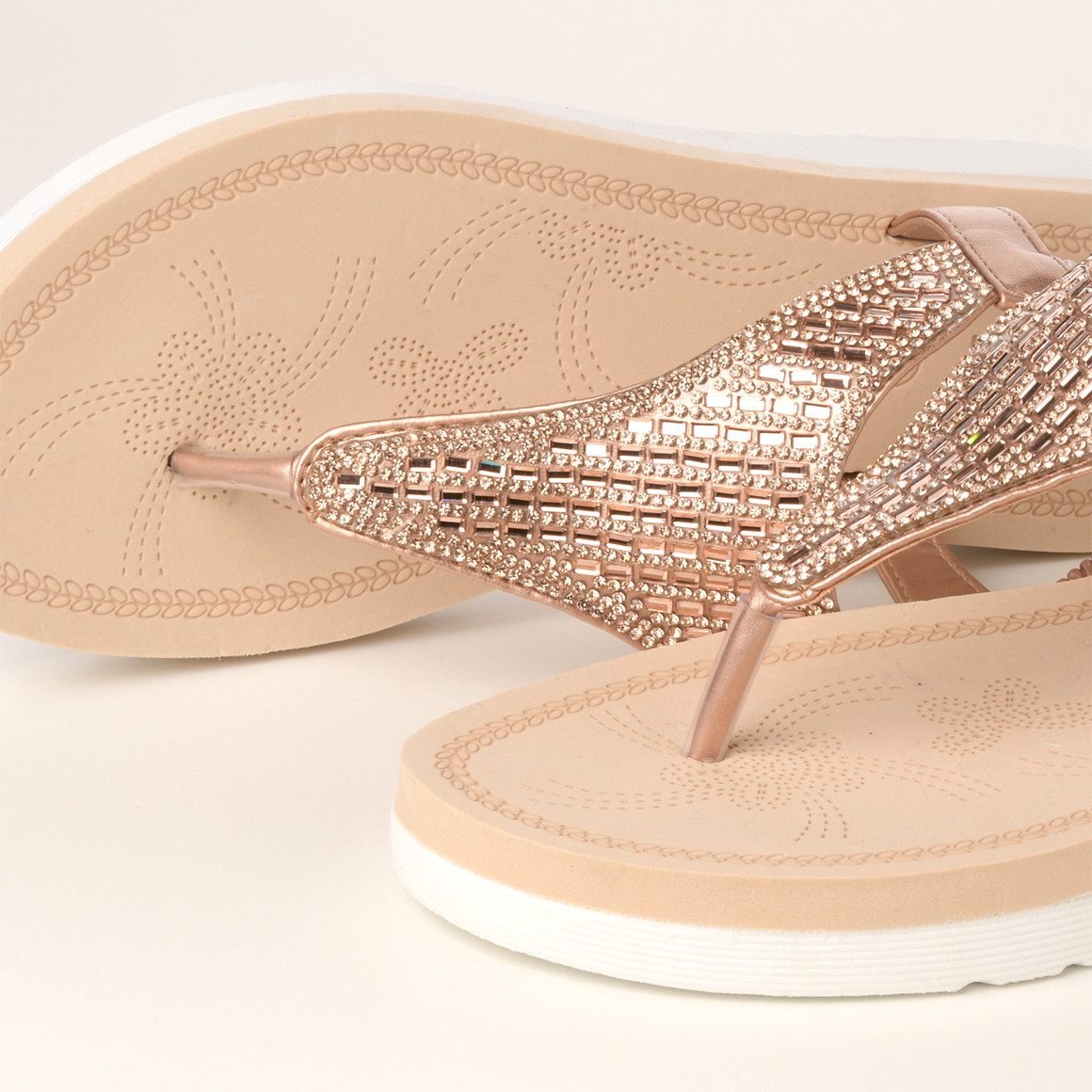 Gina Benotti Damen Zehensandalen mit Glitzersteinen rosa / beige