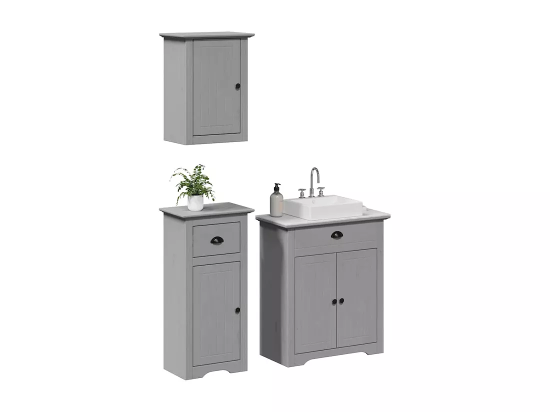 Meubles de salle de bain 3 pcs BODO gris bois de pin massif