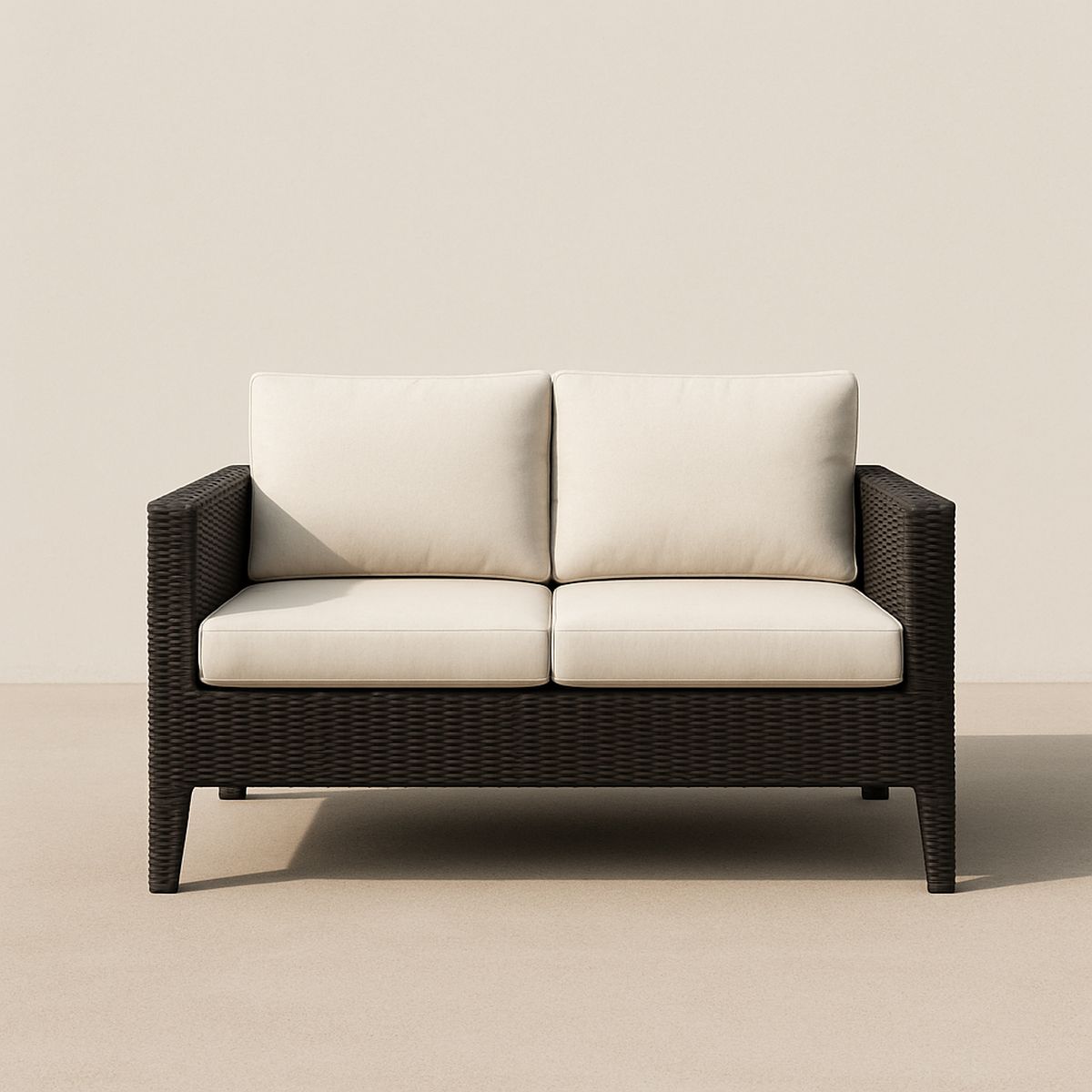 Outdoor Zweisitzer Sofa mit Aluminiumrahmen und PE-Rattan, Creme Kisse