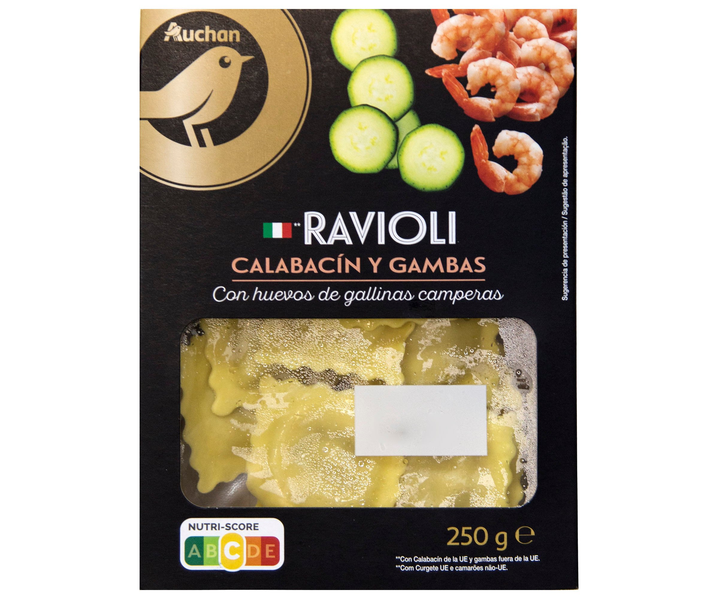 RAVIOLI CURGETE E CAMAROES AUCHAN 250G