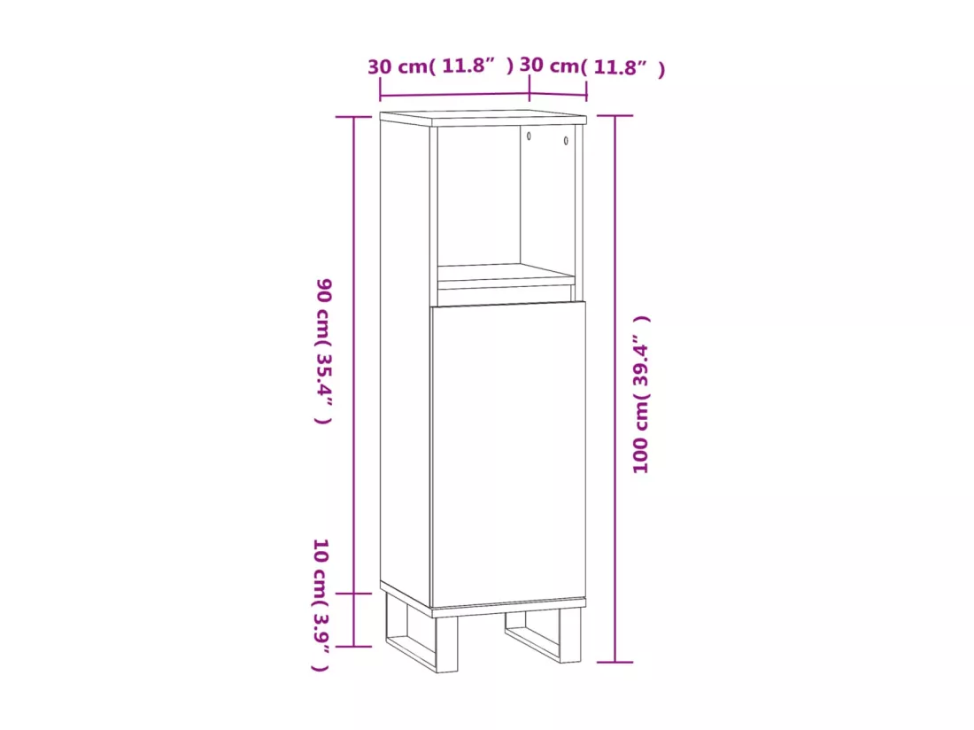 Armoire de salle de bain blanc 30x30x100 cm bois d'ingénierie