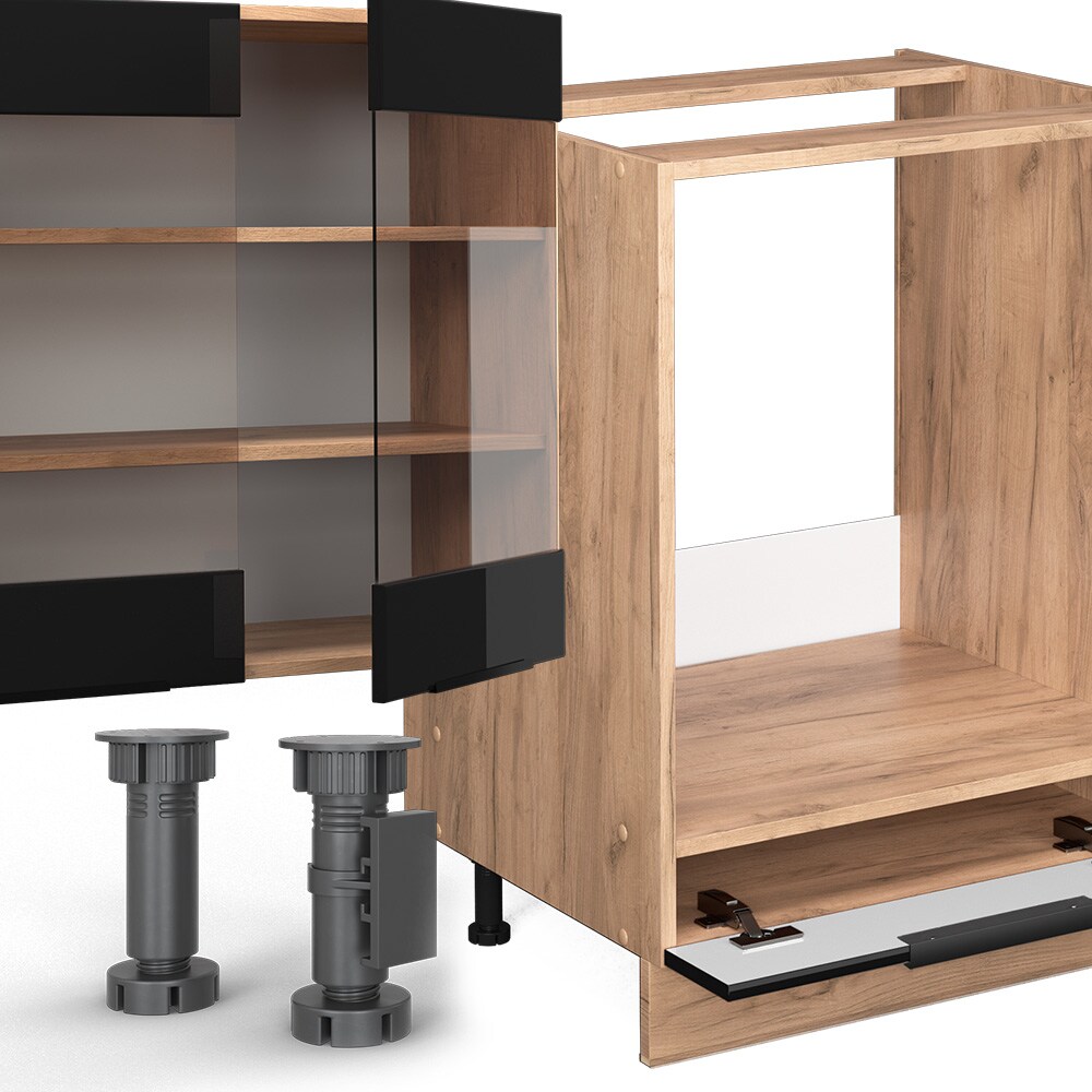 Vicco Küchenzeile Küchenblock Einbauküche Fame-Line Eiche Schwarz 355 cm modern Hochglanz Küchenschränke Küchenmöbel