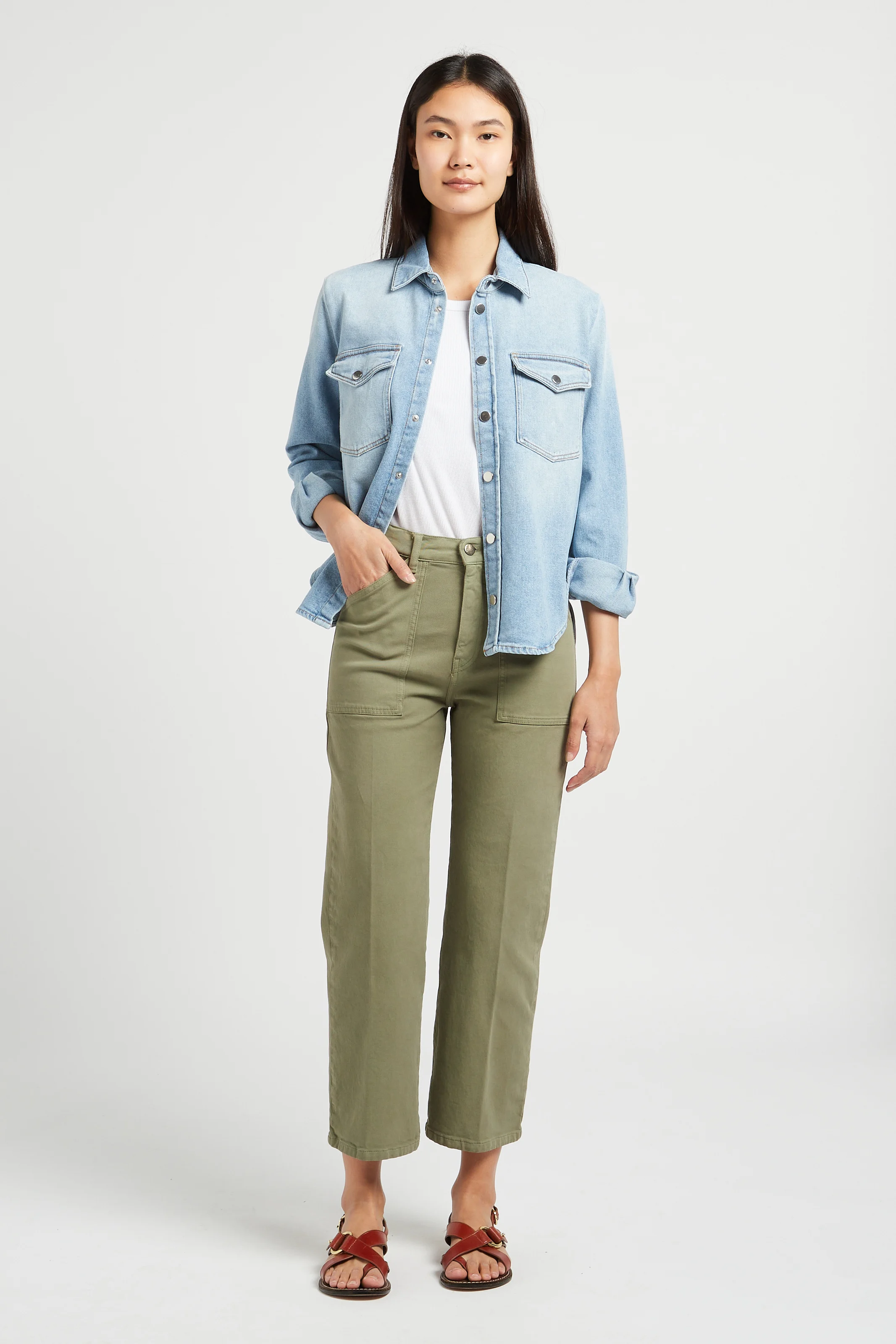 EDDY - Jean cropped en coton stretch| Kaki
