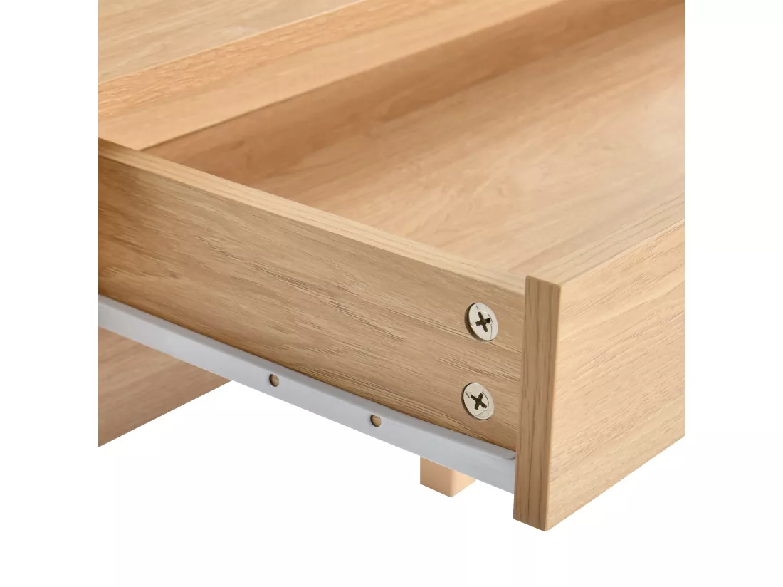 URBAN MEUBLE Bureau scandinave bois nature avec tiroirs et rangement avec strcture en bois 100*50*75.5-90.5cm