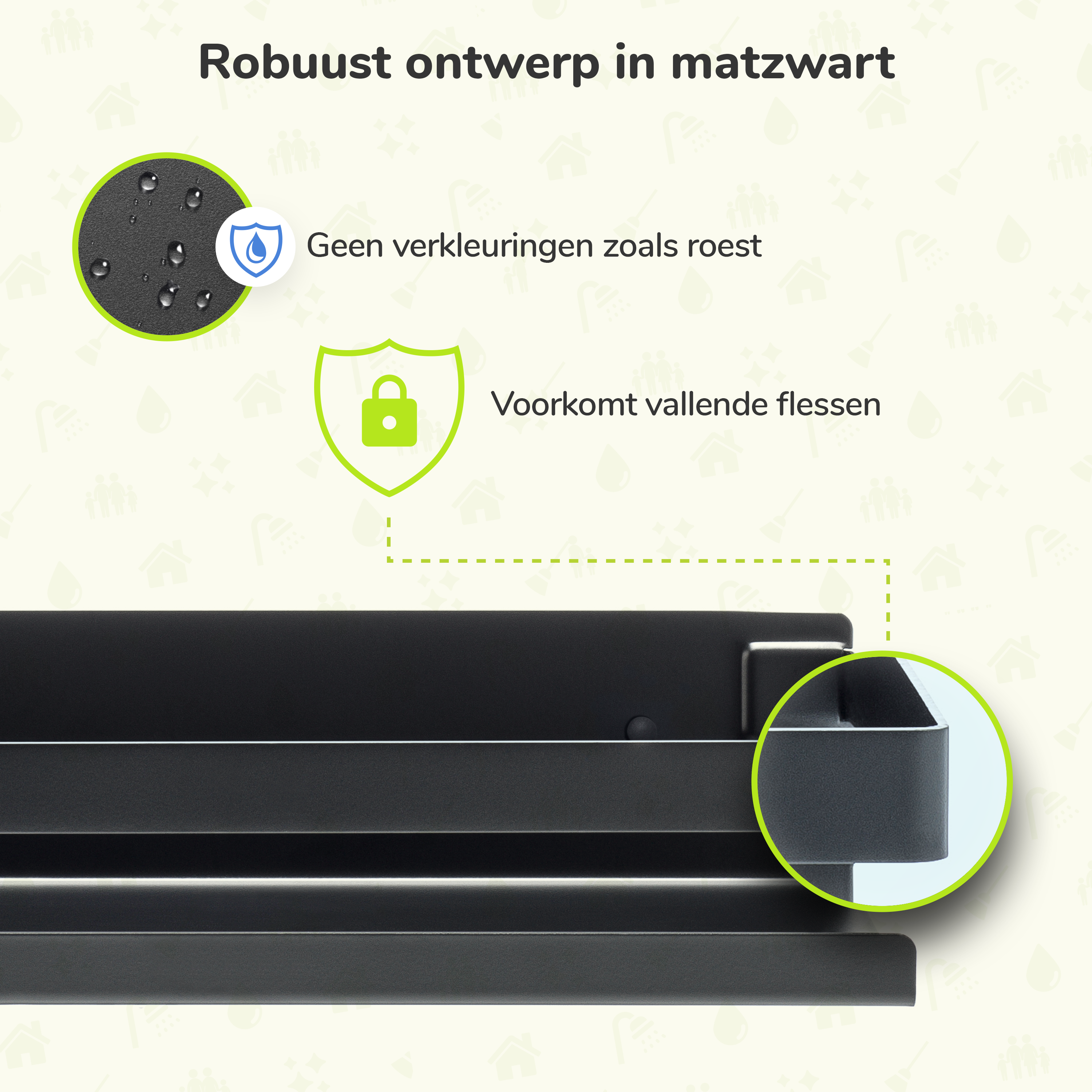 XIVADA Doucherek Teca - Boren - Zelfklevend - Rvs - 30 CM - Zwart