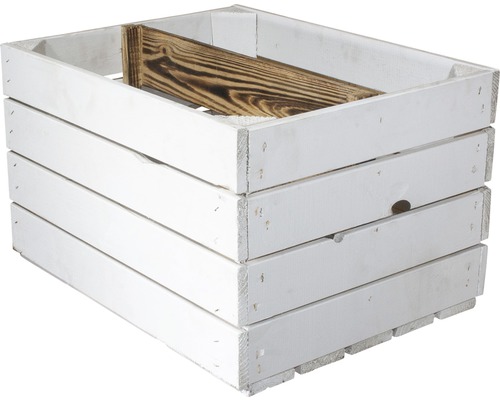 Vintage witte houten fruitkist met middenplank, 50x40x30 cm, set van 3