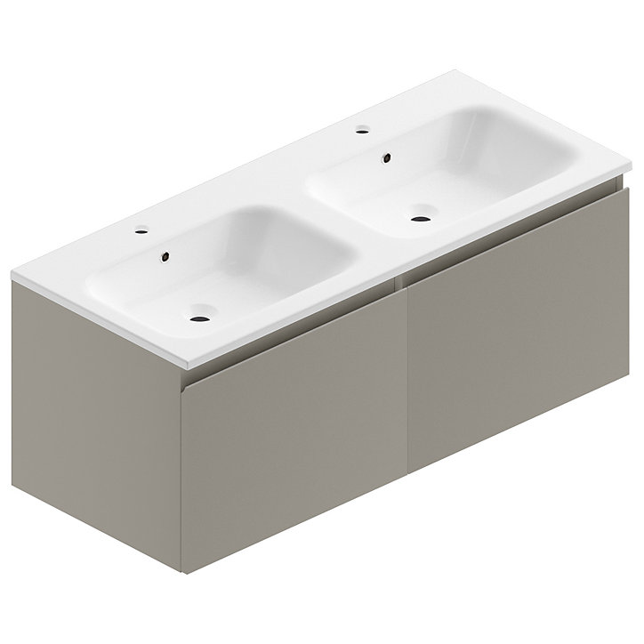 Meuble sous vasque à suspendre Pura gris 120 cm + plan double vasque en résine blanc