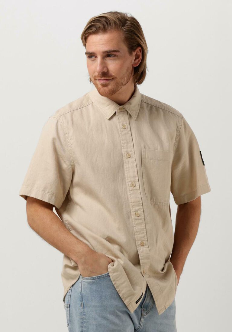 CALVIN KLEIN beige calvin klein casual overhemd linen ss shirt
