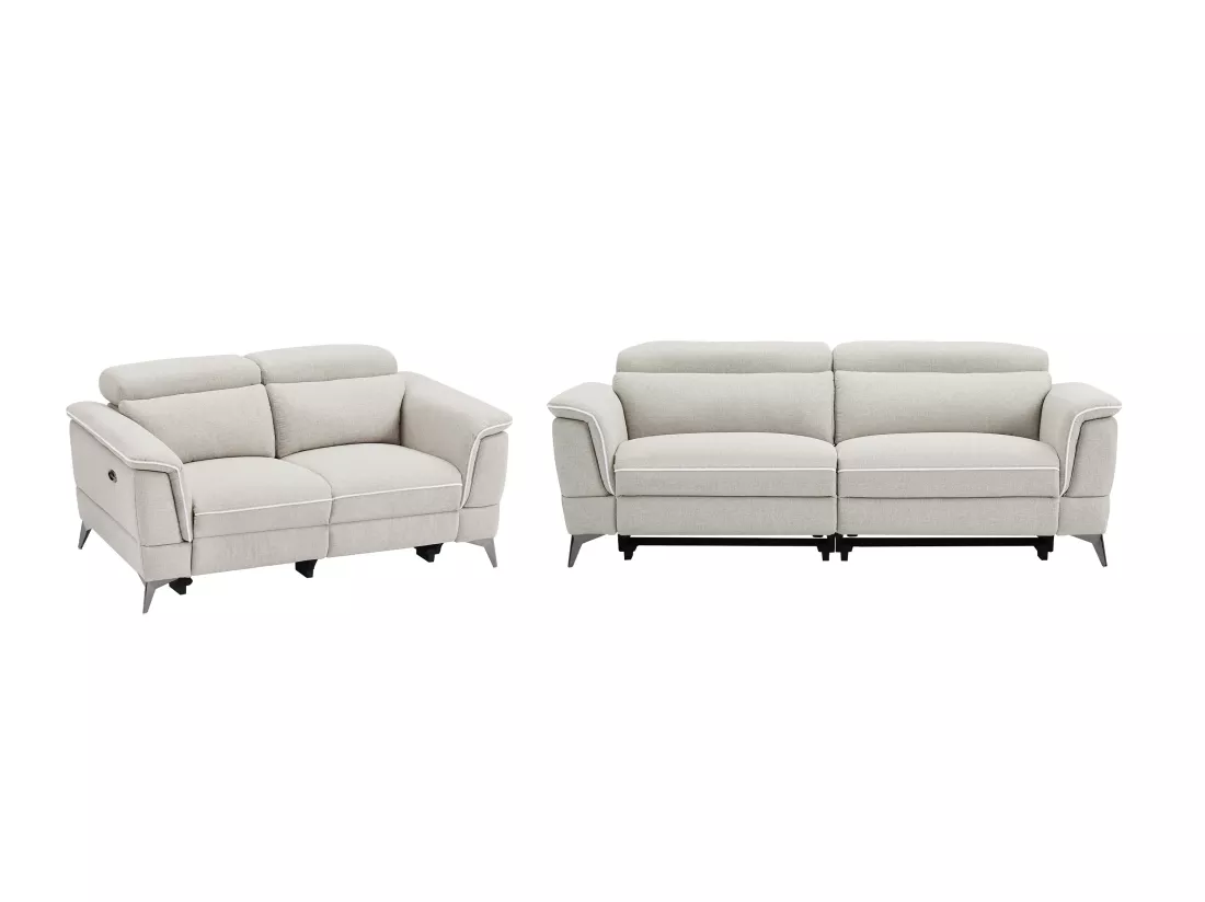 Canapés 3 places et 2 places relax électrique en tissu beige MACARI