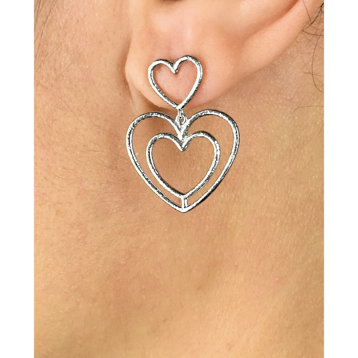 Boucles d'oreilles 3 coeurs Argent 925 Rhodié