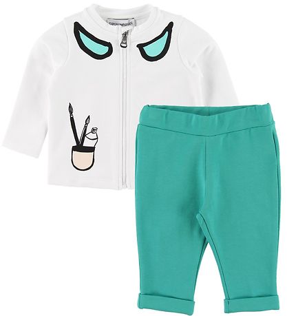 Emporio Armani Set - Cardigan/Jogginghosen - Weiß/Türkis m. Bürs