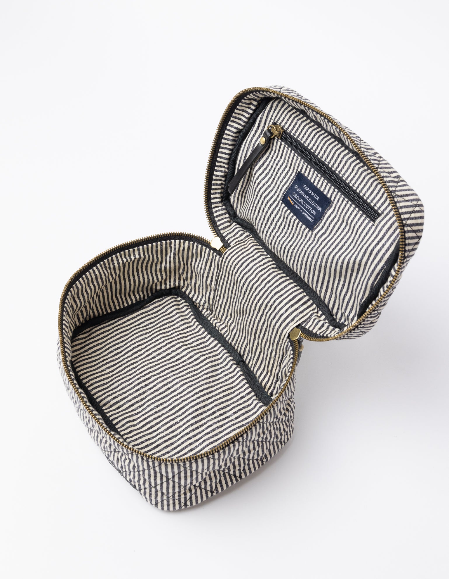 Elise Makeup Bag  - Cotton Black Classic Leather