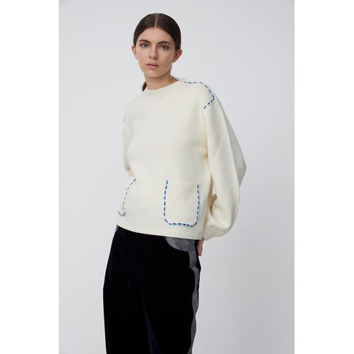 Stella Nova Thread Embroidered Striktrøje, Almost White, XL