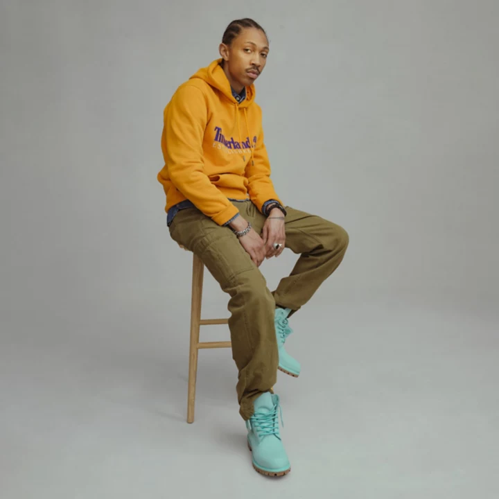 Botas Timberland Premium de 6 polegadas impermeáveis para homem, edição 50, na cor verde-azulada.