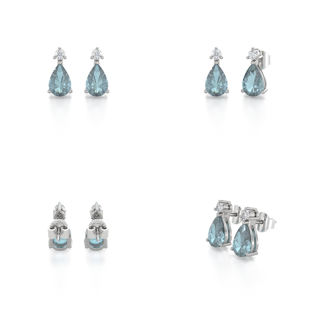 Boucles d'oreilles ADEN Aigue-Marine Forme Poire et Diamants sur Argent 925 1.15grs