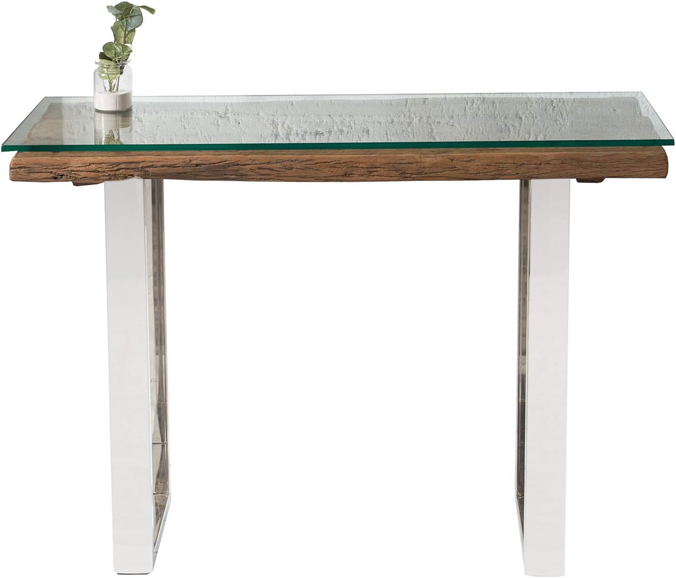 invicta INTERIOR Massive Konsole Barracuda Teak mit Stahl Kufenfüßen 120 cm mit Glasplatte Glas Massivholz Konsolentisch