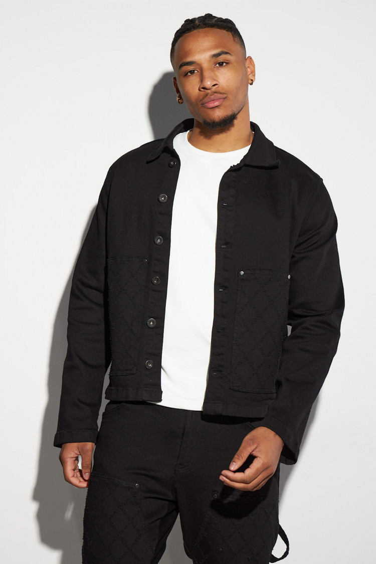 Ensemble 2 pièces veste + jean noir à motif losange