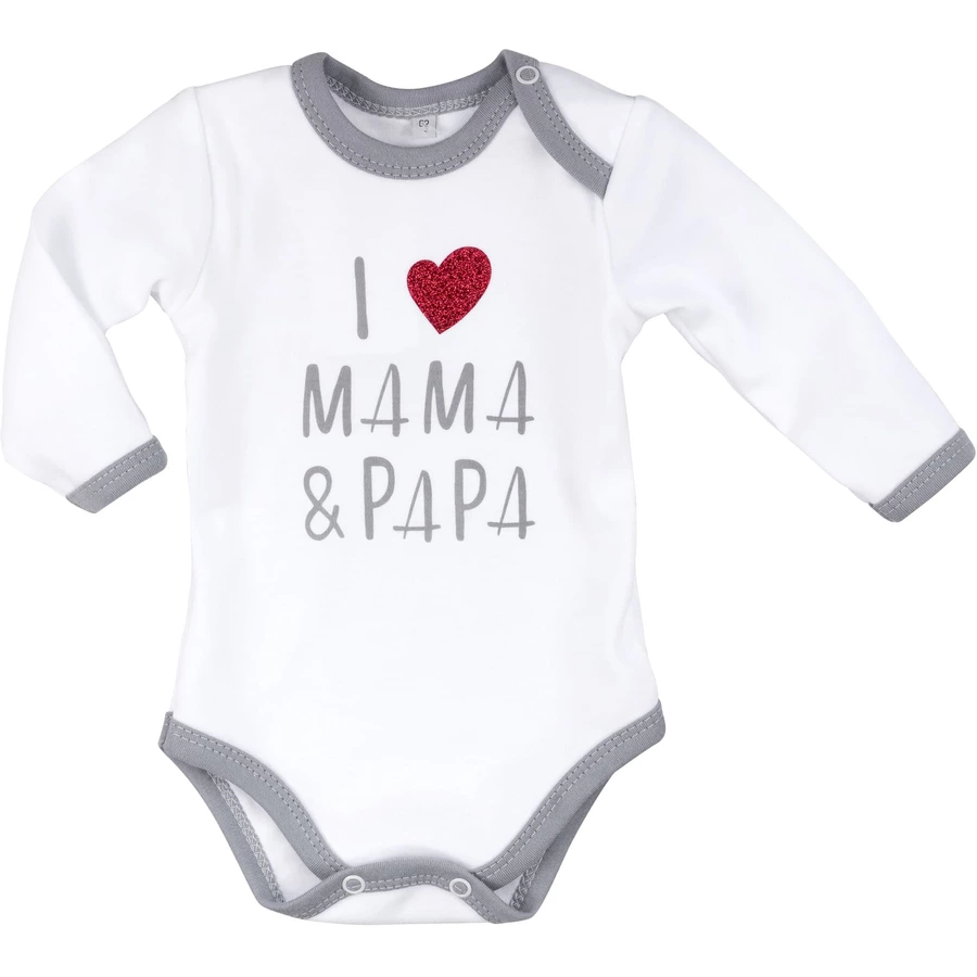 Baby Sweets Body Langarm I love Mama & Papa weiß grau
