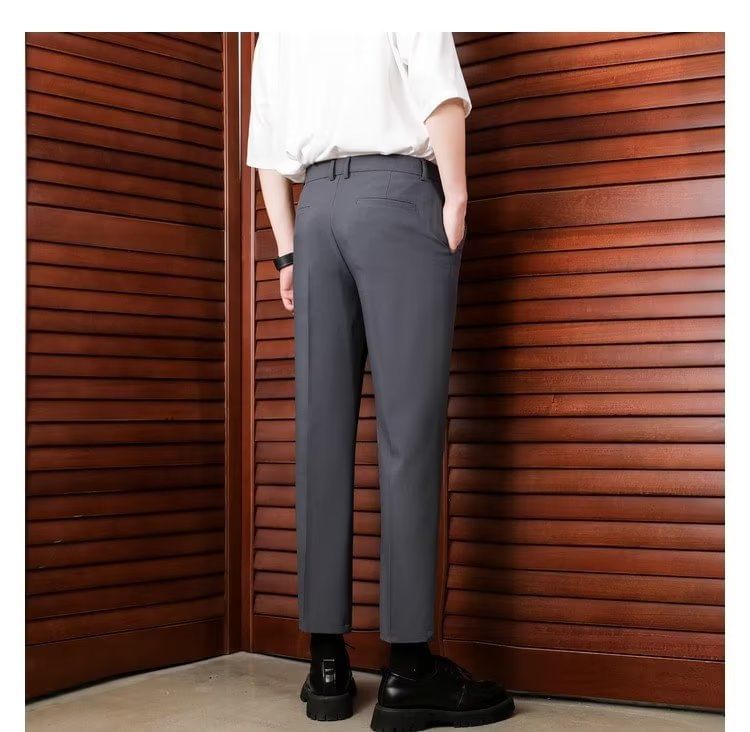 farrahces - Mid Rise Plain Cropped Straight Leg Dress Pants