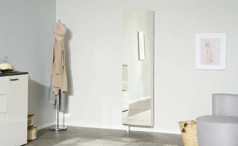Schuh- und Mehrzweckschrank Santarem Weiß Spiegelfront (Kristall)