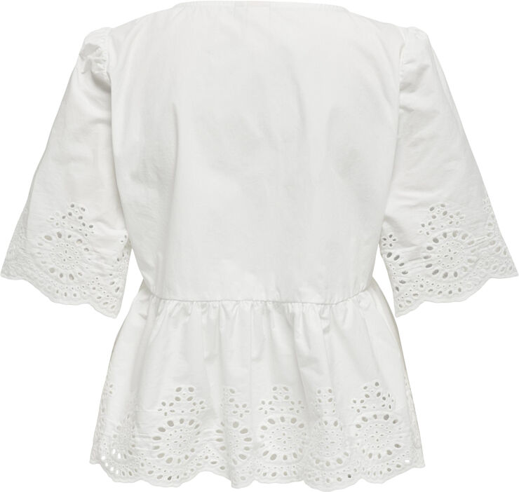 ONLY ONLMILIA SS V-NECK BOW EMB TOP WVN Bright white