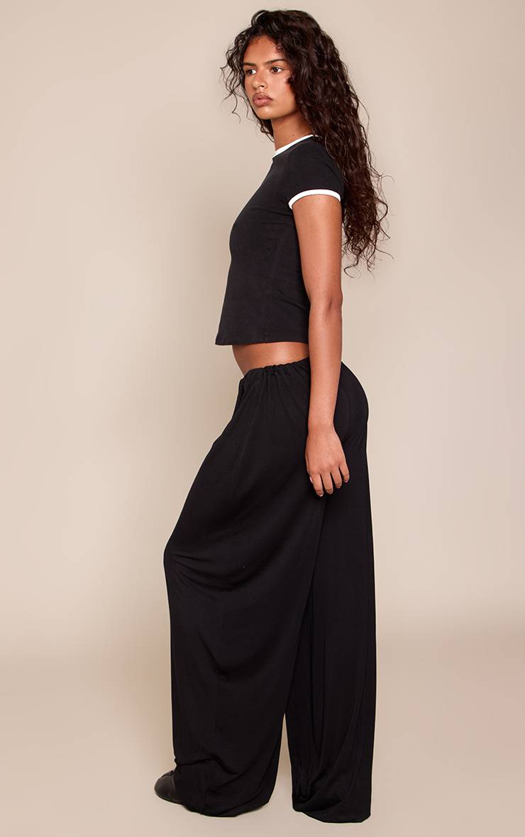 Noir Pantalon En Jersey À Jambes Ballon Avec Revers
