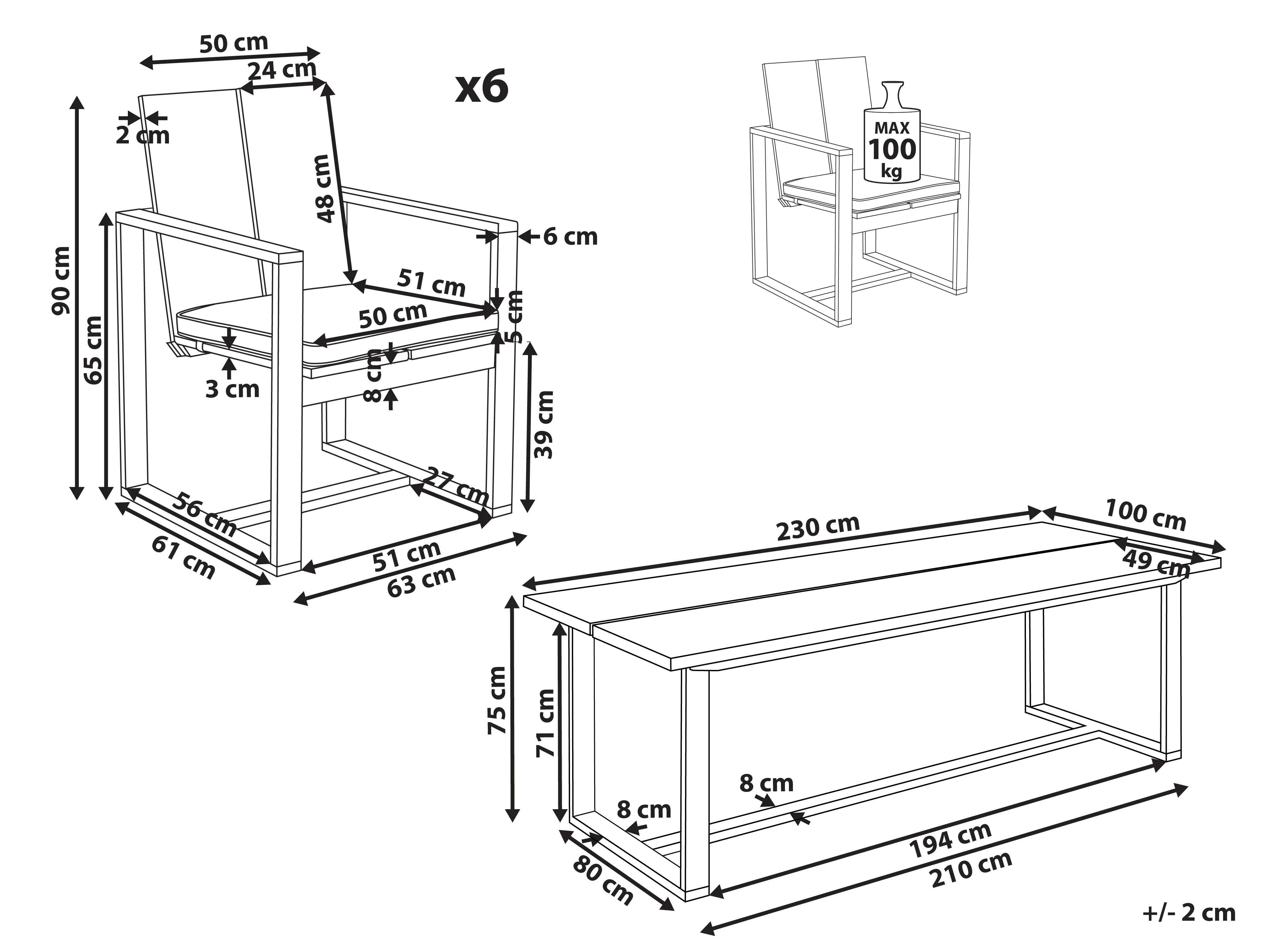 Tuinset 6-zits AZZANELLO Acaciahout Gebroken wit
