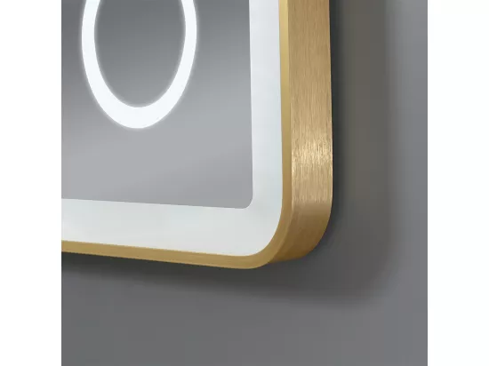 Miroir salle de bain LED 60x80 anti buée avec cadre en aluminium doré et loupe x3 LB-4685G
