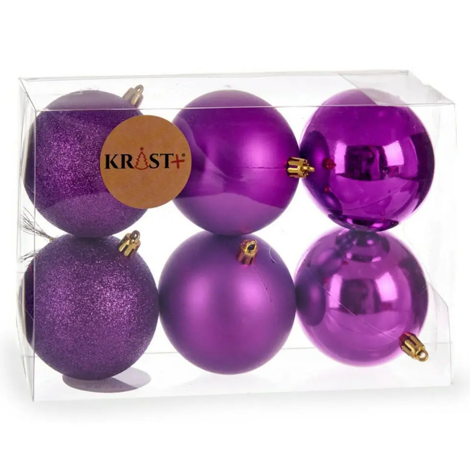 Krist  kerstballen - 6x st - paars - kunststof - 8 cm