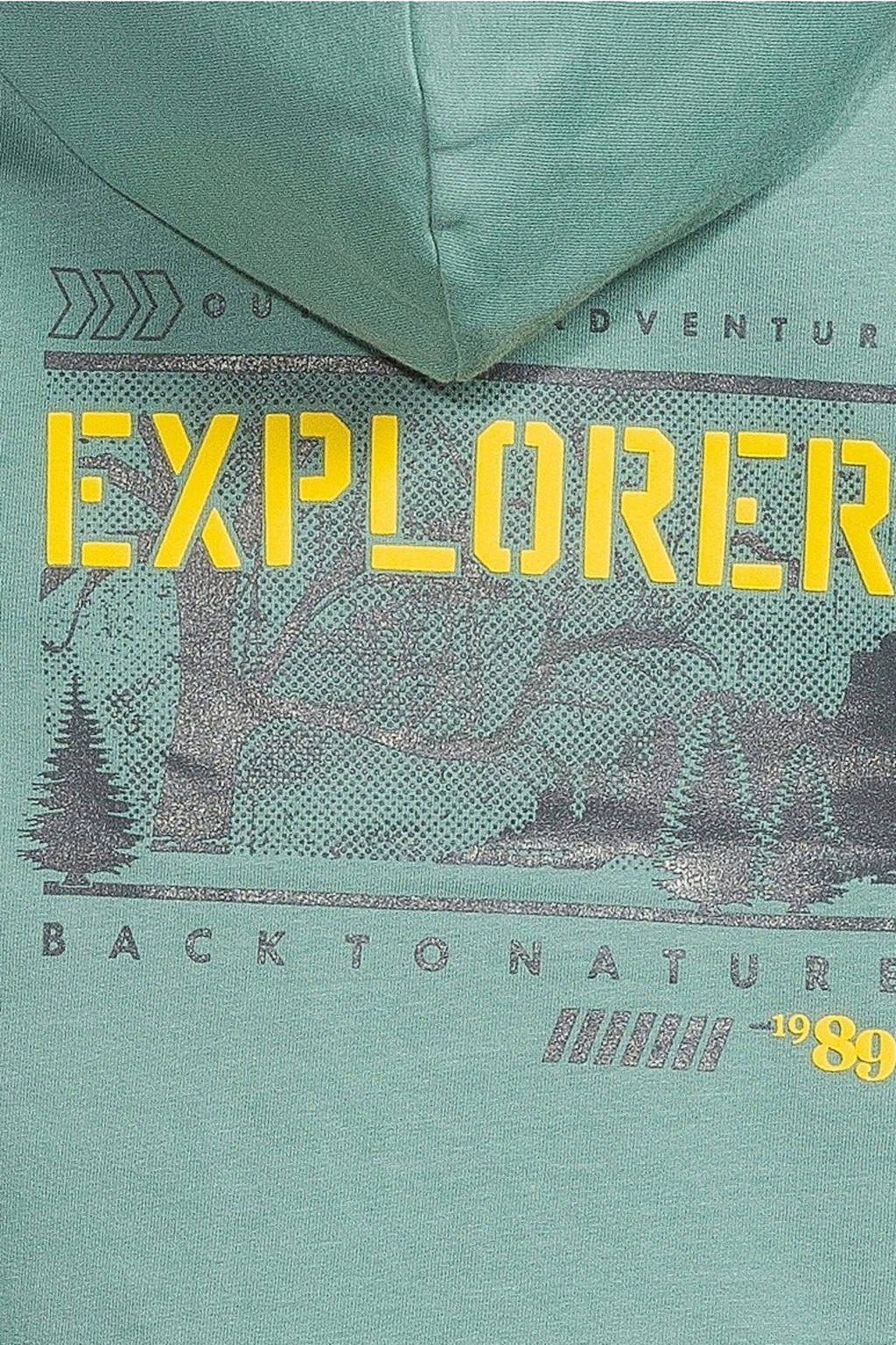 No Way Monday hoodie met backprint mintgroen/geel