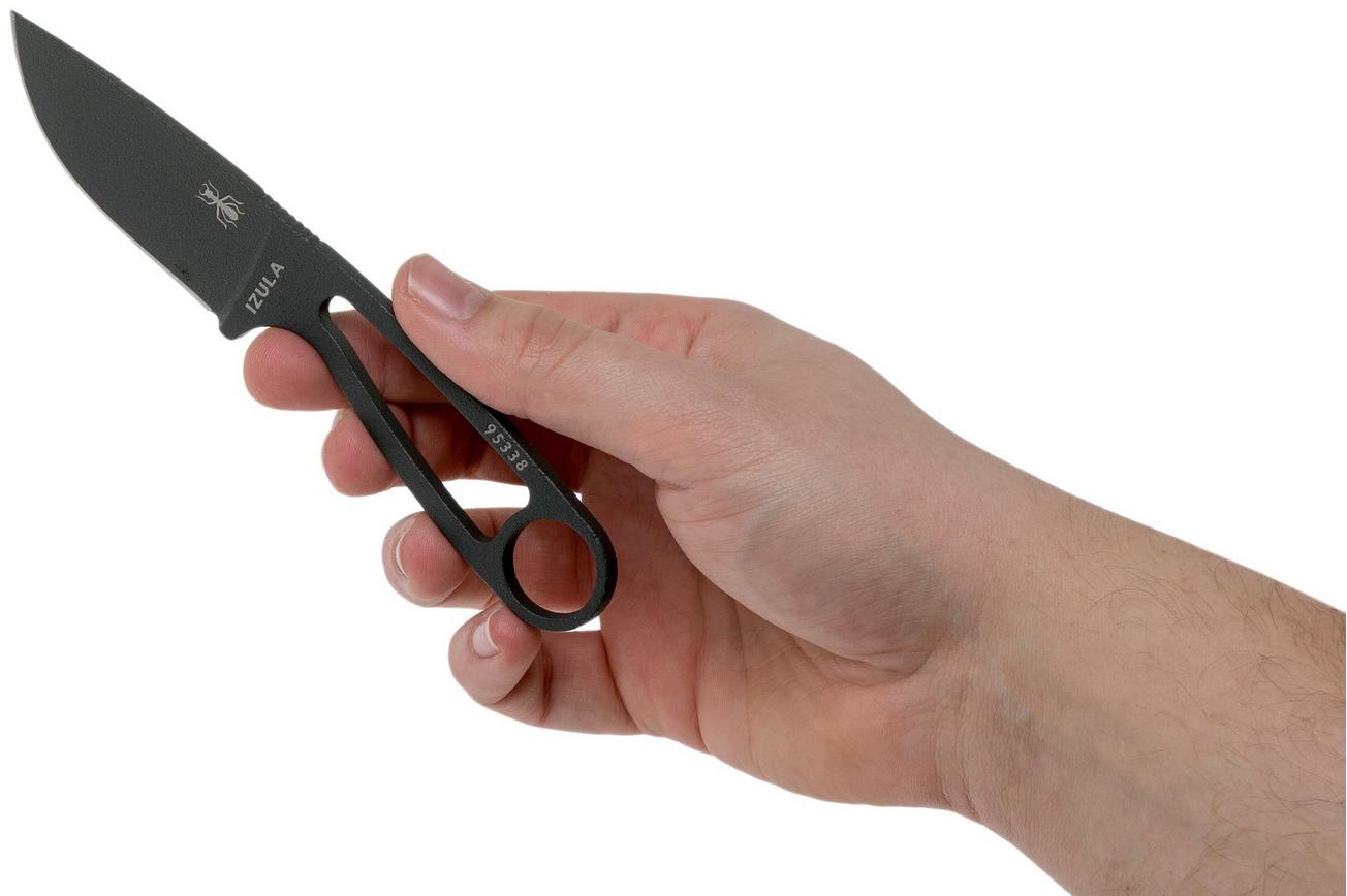 ESEE Izula Tactical Gunsmoke IZULA-TG-B nekmes met zwarte schede, greepdelen en riemclip