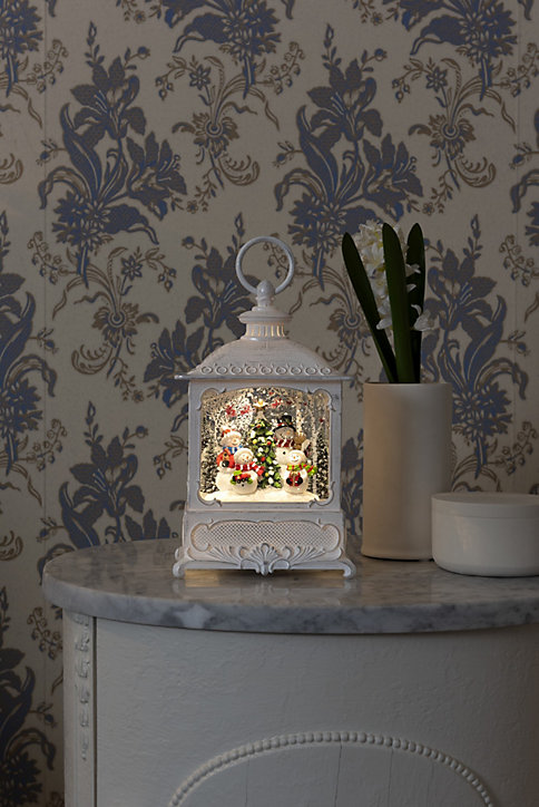 Lanterne à neige à LED blanc chaud 4 bonshommes de neige blanc antique avec interrupteur